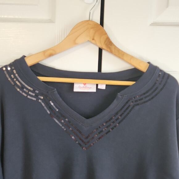 Quacker Factory Womens Black Top Size 2X Sequins 3/4 Sleeve Academia Neutral - Picture 6 of 11